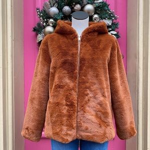 Rachel Zoe Orange Faux Fur Teddy Jacket